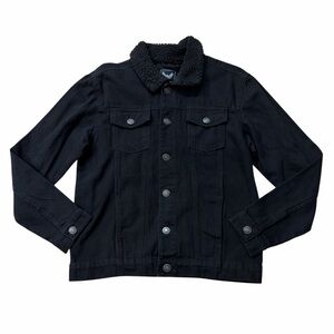 Brave Soul Black Sherpa-Lined Collar Denim Jacket